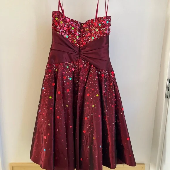 Vintage Jovani Strapless Midi Sequin Dress - Burgundy - Picture 5 of 7